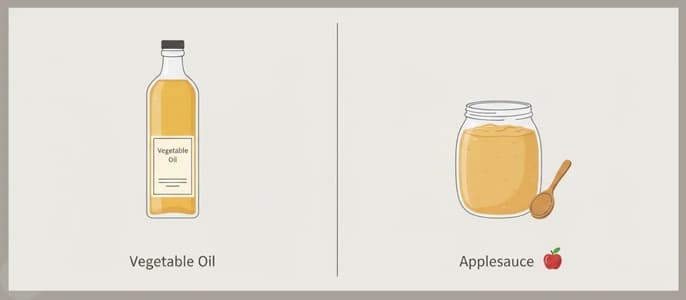Illustration comparing a bottle of oil to a jar of applesauce for healthy baking.