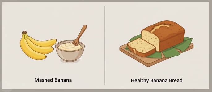 Illustration of mashed banana used as an oil replacement in healthy banana bread.