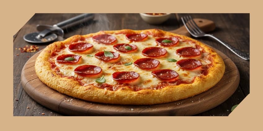 A healthy cauliflower crust pizza topped with cheese and pepperoni.