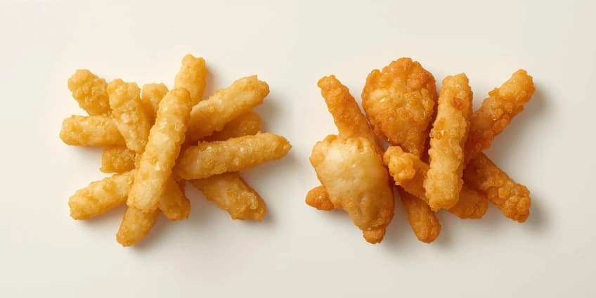 A side-by-side comparison of deep-fried tempura and healthy, crispy air-fried tempura.