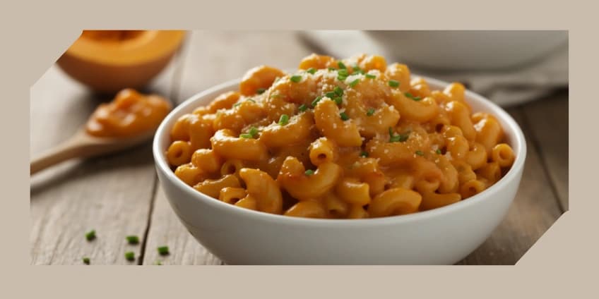 A bowl of creamy mac and cheese with hidden pureed butternut squash.