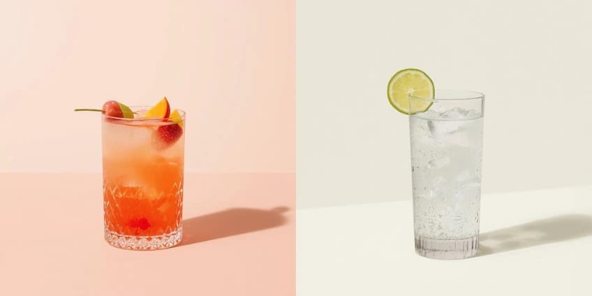 A side-by-side illustration swapping a sugary cocktail for a clean vodka soda with lime.