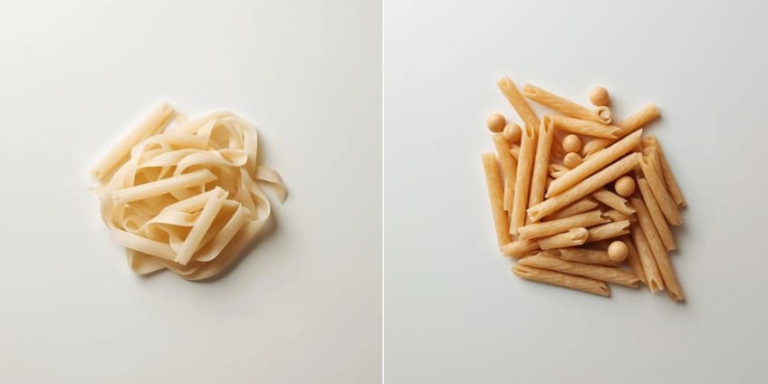 A side-by-side illustration swapping white pasta for high-protein chickpea pasta.